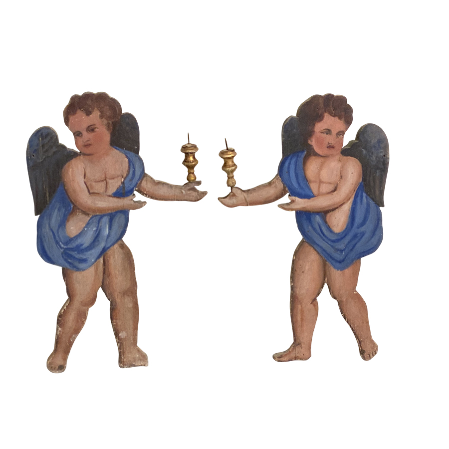 PAIR OF CHERUBS PAINTED ON WOOD