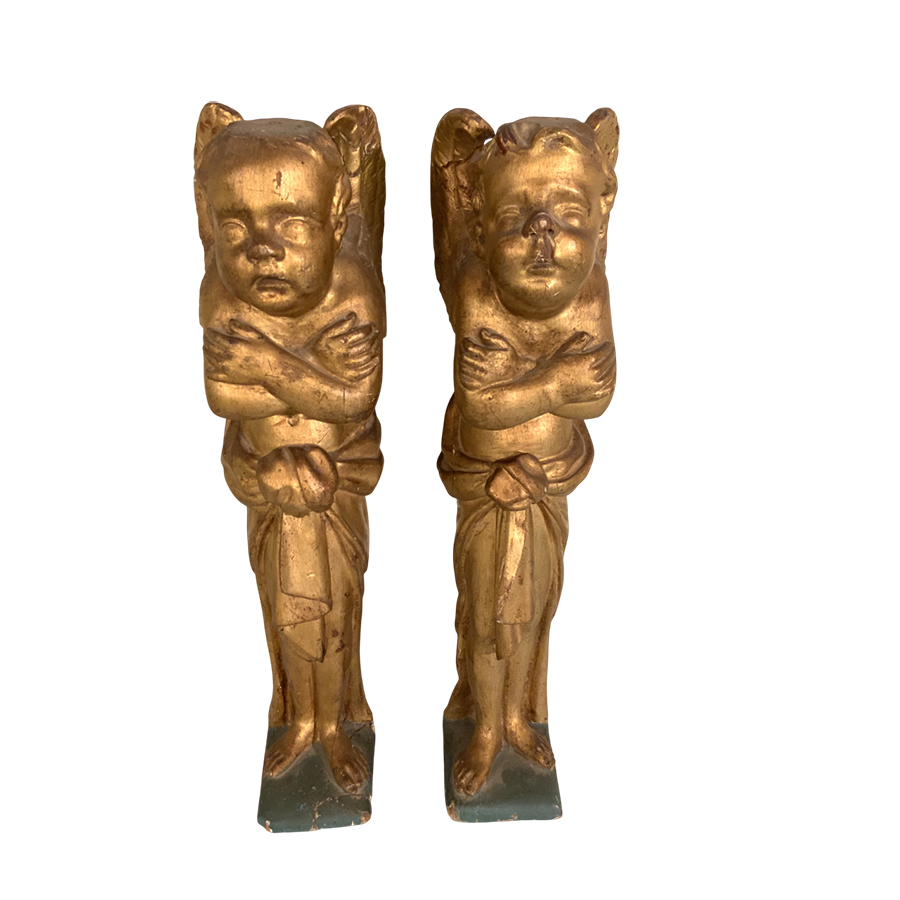 PAIR OF GILDED WOOD SCUPT ANGELS